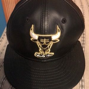 Black leather fitted hat